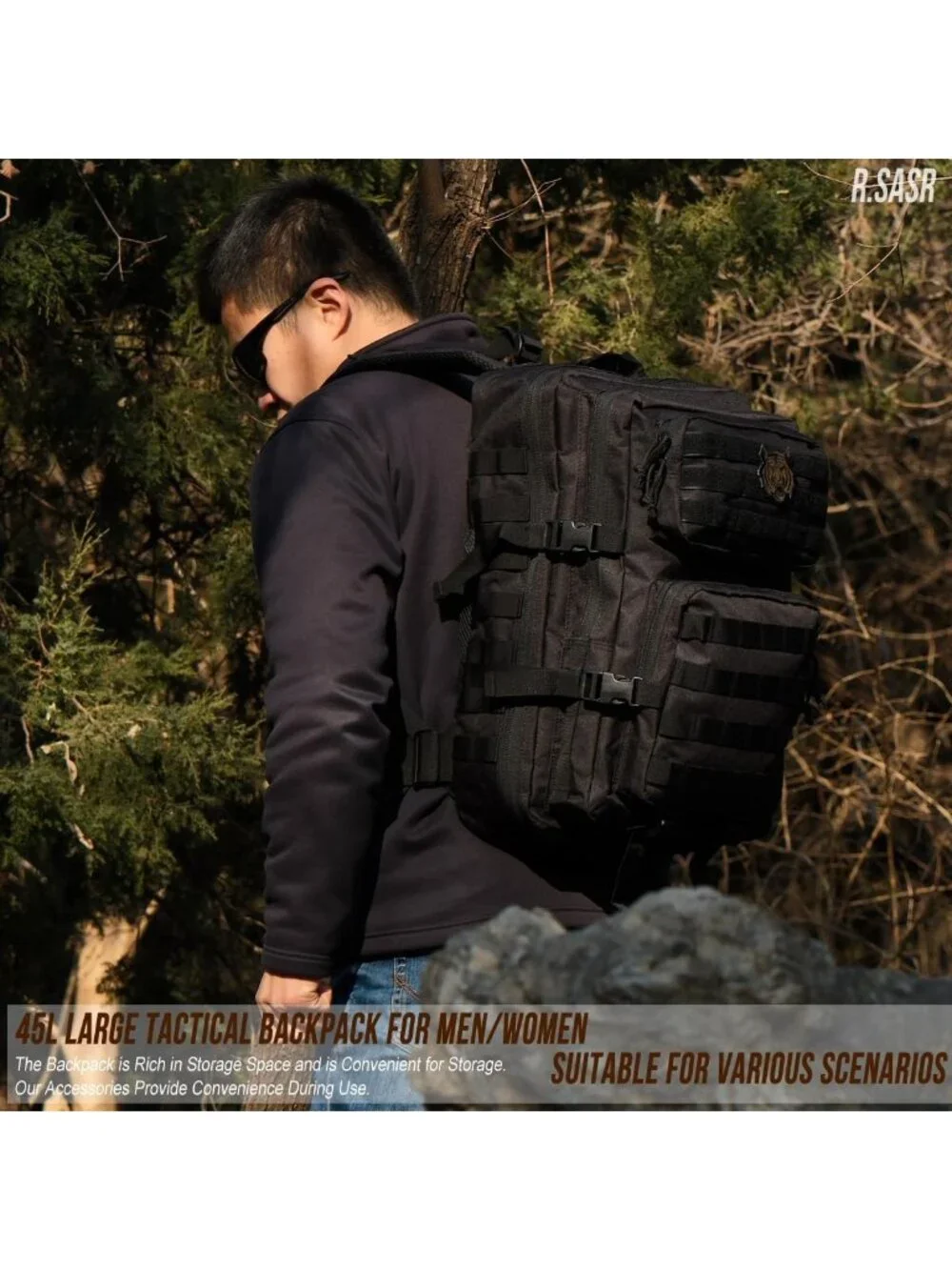 Large 45L Tactical Backpack for Hiking & Camping, Military Assault Pack with